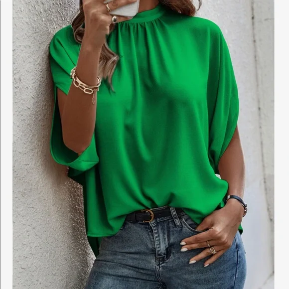 Boho Oversized Loose Fit Dolman Sleeve Top Blouse GREEN - Picture 2 of 14